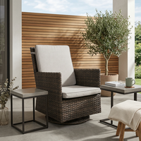 Rattan PE Marron 360 °   Chaise de patio pivotante avec coussin gris clair