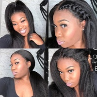 Perruque Cheveux Humains Kinky Straight, Dentelle HD Transparente, Perruque Frontale 13x4, Cheveux Brésiliens Double Drawn, Perruques avec Closure 4x4