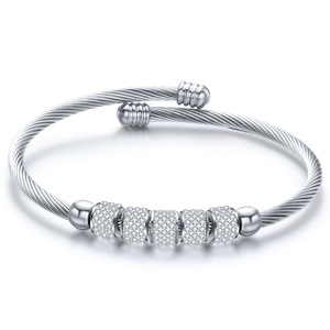 Bracelet en diamant, câble de 3 mm, perles rondes en acier inoxydable 304, ouverture réglable, bijoux pour femmes, à porter au quotidien - Product Image 1