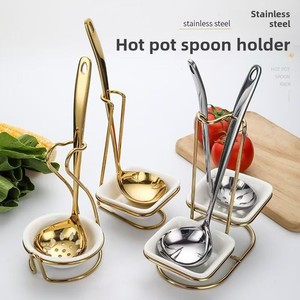Ensemble Cuillères Dorées Support Ustensiles de Cuisine Chinois <span class=keywords><strong>Louche</strong></span> Pot Chaud Passoire Acier Inoxydable <span class=keywords><strong>Bois</strong></span> Plastique Préparation Soupe - Product Image 2