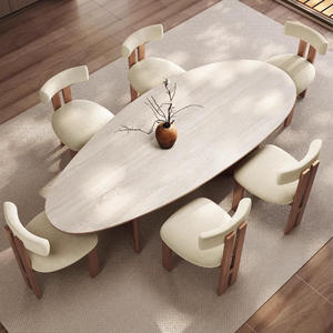 French Retro 6-Seater Dining Room <b>Table</b> Set Nordic Modern Wood Furniture <b>Walnut</b> Finish Home Antiqued Restaurant Dinner <b>Table</b> - Product Image 3