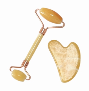 Kit de soins de la peau anti-âge lifting du visage en jade jaune outils de pierre de massage rouleau à glace et ensemble de guasha - Product Image 3