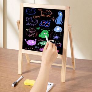 Double Sided Drawing Rack Toy Indoor Diy Art <b>Creative</b> Kids Wooden Easel With Magnetic Letter and Tangram Puzzle - Product Image 4