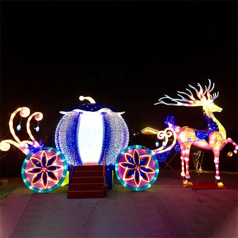 Street Decorations Motif Lights Iron Customized Frame 3D Animal 2023 Wholesale Holiday Outdoor Reindeer with Sled Christmas 50