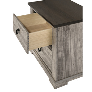 Comodino Contemporaneo Rustico Grigio Bicolore con Due Cassetti, Maniglie in Metallo, Mobili in Legno per Camera da Letto - Product Image 2