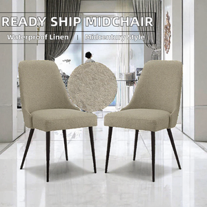 Midcentury Linen Upholstered Dining <b>Chair</b> Armless Side <b>Chair</b> Wood <b>Legs</b> Modern Dining Room Seating - Product Image 2