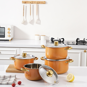 Fabrika Toptan Satış 8 Parça Turuncu Çelik Kaplamalı Tencere Seti Paslanmaz Çelik Çorba Tenceresi Mutfak Tencere Seti - Product Image 1