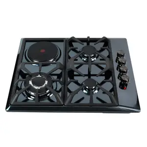 Peralatan Memasak Universal Modern Daya Tinggi Kompor Gas 4 Burner 3 Kompor Gas & 1 Kompor Listrik Build-In