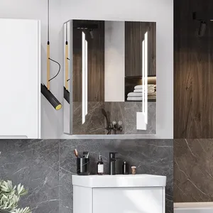 2024 moderno Baño de aluminio de una sola puerta moderno montado en la pared gabinetes de espejo decorativo