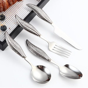 304 Stainless Steel Feather Handle <b>Knife</b> Fork Spoon Set Modern Western Tableware Reusable Hotel Cutlery - Product Image 3