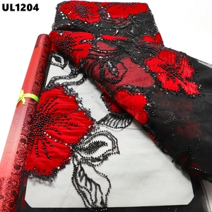 Chất Lượng Cao Hoàng Gia Màu Xanh Nhung Đính Cườm Sequin Thêu Ren Vải Arabic Hồi Giáo Hồi Giáo Áo Choàng Lễ Kỷ Niệm Ăn Mặc Vải - Product Image 5