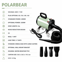 Séchoir à air pour le detailing automobile 2800W 30-70 ° Souffleur d'habitacle de voiture avec tuyau de 5 m et base mobile par POLARBEAR