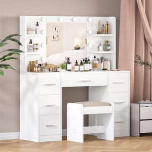 Bàn trang điểm hiện đại WenFeng OEM/ODM màu trắng 7 ngăn kéo - Tủ đựng đồ bằng gỗ có đèn và gương, nội thất phòng ngủ - Product Image 3