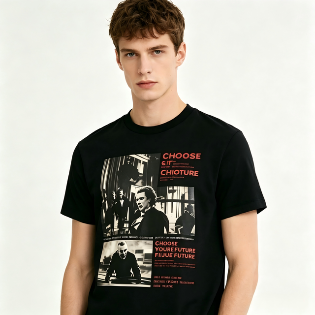Custom DTG Printed Men T-shirt Vintage Movie Collage Graphic Tee Heavyweight Cotton Oversized Streetwear