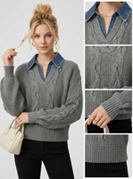 Pull tricoté tressé personnalisé FNJIA pour femme – Chandail uni élégant et chaud pour l'hiver