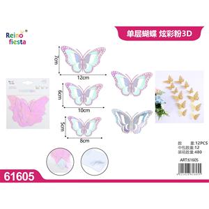 Set monostrato di 12 3D olografico farfalla adesivi murali rimovibili arte decorazione a tre foglie Design per la decorazione della stanza di casa - Product Image 1