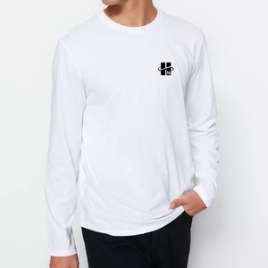 T-shirt in cotone bianco tinta unita, comode e morbide, da uomo, a maniche lunghe, per tutti i giorni - Product Image 5