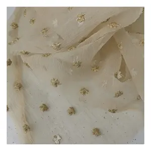 欧根纱面料金属金色印花儿童礼服面料婚纱派对面料泡沫创意纺织品新设计