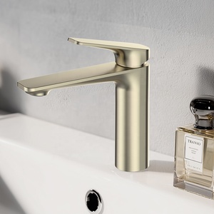 Vòi chậu bằng đồng thau, vòi trộn chậu mạ vàng xước, vòi chậu phòng tắm, vòi trộn nước nóng lạnh - Product Image 1