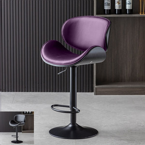 Tabourets de bar de cuisine modernes et réglables de qualité supérieure avec dossier incurvé, siège en cuir synthétique, structure en acier - Product Image 5