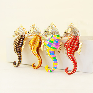 Fashion Seahorse Key Chain Multicolor Hippocampus Rhinestone Crystal Car Gift Keychain Ladies Bag Handbag Pendant Jewelry
