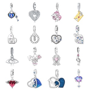 Copper Heart <b>Charm</b> Dangle Bead Love Lock Key Enamel CZ Jewelry Fit Bracelet Women Valentine's Day Gift - Product Image 1