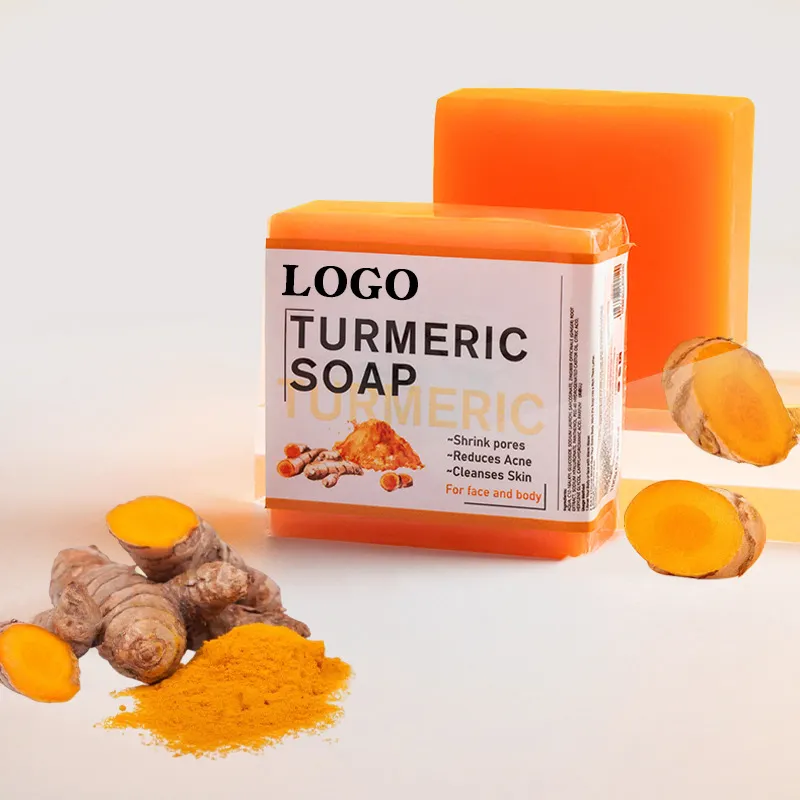 Private Label Organic Natural Turmeric Soap Bar Skin Lightening Handmade Soap Bath Whitening Spot Acne Remove Turmeric Soap