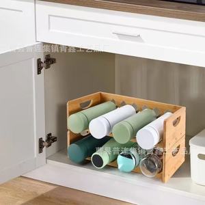 Bamboo Water <b>Bottle</b> <b>Rack</b> Wooden Cup Holder 2 Tier Desktop Organizer <b>Storage</b> For Office Desk Multifunctional - Product Image 4