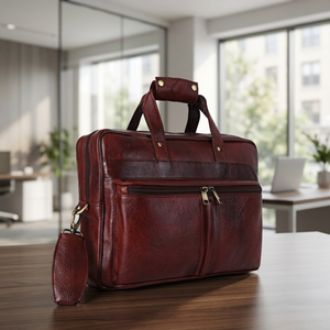 Porte-documents pour ordinateur portable en cuir véritable pour homme, classique, décontracté, portable, léger, exécutif, grande capacité, imperméable - Product Image 1
