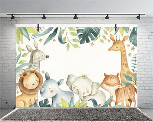 Fondo con dibujos de animales para fiesta de Cumpleaños de Niños, material de fotografía de comercio exterior, Fondo de fotografía, tela, sombra, pasillo - Product Image 1