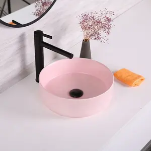 Orcelain-lavabo de baño de tinta, lavabo de cerámica color rosa