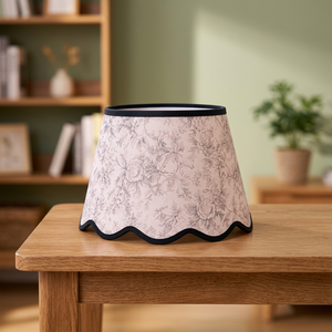 Premium Linen Floral <b>Lampshade</b> with Scalloped Wave Edge & Decorative Trim - Product Image 3