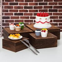 Présentoirs à gâteaux carrés en bois brun antique, finition huilée, pour mariage/anniversaire/Noël