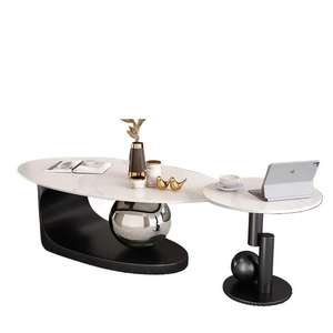 Table basse ovale en marbre, mobilier de salon moderne et minimaliste, idéale pour les petits appartements - Product Image 5