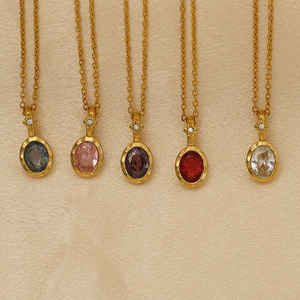 Collier en Or Vert Français Plaqué Or 14 carats 316L, Collier Porte-Bonheur avec Pierre <span class=keywords><strong>de</strong></span> <span class=keywords><strong>Naissance</strong></span> Zircon 12 Couleurs - Product Image 5
