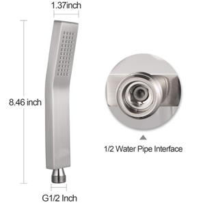 ฝักบัวแรงดันสูงแบบมือถือ DFSH1222 ฝักบัวทองแดงขัดเงาแบบโค้งสี่เหลี่ยมพร้อมสายยาง - Product Image 6