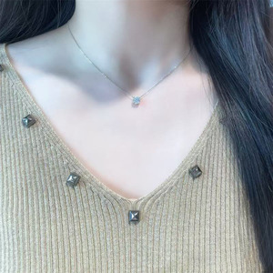 Kalung Liontin Rantai Fashion Minimalis Mewah Berlian Buatan Laboratorium Emas Putih 18K Bentuk Bulat untuk Wanita - Product Image 4