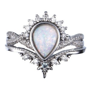 yunnique <b>Opal</b> Wedding <b>Ring</b> Pear Cut Diamond Crown Design Women's Jewelry <b>Silver</b> Color - Product Image 5