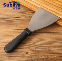 Grattoir et spatule de cuisine en acier inoxydable en forme d'éventail avec manche en plastique écologique, lame 12x10cm