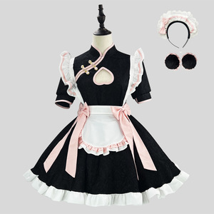 Chinese Style Maid Outfit Lolita Cosplay Dress Black Polyester Jacquard Fabric Summer 2024 Game Anime Role Playing - Product Image 1