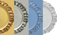 Assiettes de présentation vintage baroques de 13 pouces en plastique gaufré avec motif floral en dentelle pour réceptions de mariage et banquets