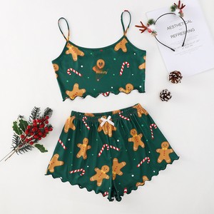 Ensemble <span class=keywords><strong>pyjama</strong></span> femme Lijia à imprimé de Noël, débardeur court sans manches et short, vêtements de détente, motifs de Noël variés, vêtements de nuit pour femmes - Product Image 3