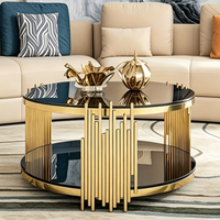 Table d'appoint ronde de luxe italienne, cadre en acier inoxydable doré, plateau en verre, table basse pour salon