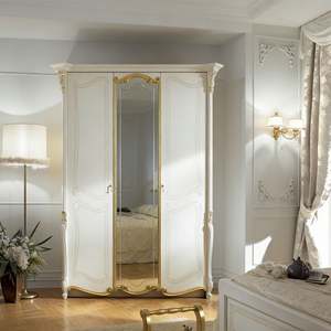 Armoire blanche de style palais français Balom avec détails de sculpture dorée, portes de placard miroir et style vintage de luxe - Product Image 6