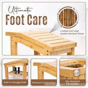 Poetry Bamboo Bathroom <b>Shower</b> Stool With <b>Storage</b> Shelf Waterproof Solid Wood Footstool For Spa And Children - Product Image 5