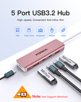 Hub USB 3.2 Rose Golden Alloy 5-in-1 dengan USB-C ke 10Gbps Tipe-A/Tipe-C dan Pengisian Daya PD 100W Tersedia untuk Penggunaan Windows