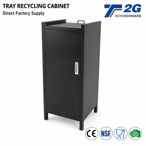 Station de retour de plateaux avec armoire de rangement pour poubelles et étagère supérieure, finition noir mat thermolaqué, certifiée NSF CE - Product Image 1