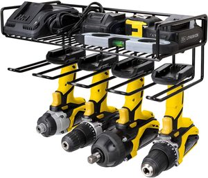 Tool Storage Organizer Holder Wall Mount Style for Power Drill as Heavy Duty Shelf Rack in Garage