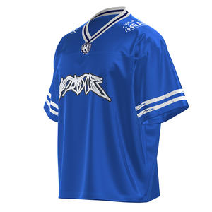 HEALY T-shirt de football rétro confortable à col en V, rayé, bleu, très visible, style streetwear, haute performance, personnalisable - Product Image 2