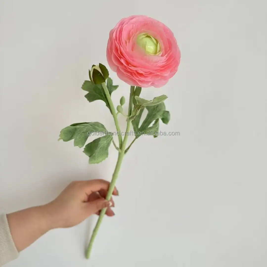 QSLH-CF168 bunga mawar buatan tunggal sutra Ranunculus persik Ranunculus sutra kualitas tinggi untuk dekorasi pernikahan